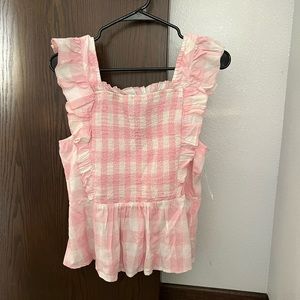 Flutter sleeve pink gingham blouse